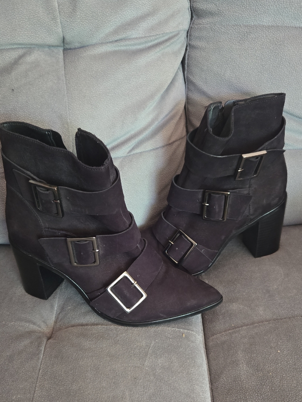 SCHUTZ Black Suede Buckle Strap Ankle Booties